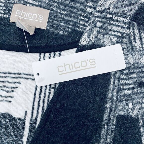 NEW Chico’s Womens Lace Overlay Jenna Vest Black Gray Open Front Vest Size 1/Med - Picture 5 of 16